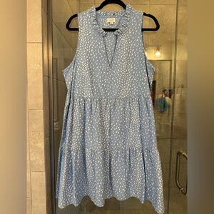 Mud Pie Sky Blue Tiered Mini Dress with White Dot Pattern